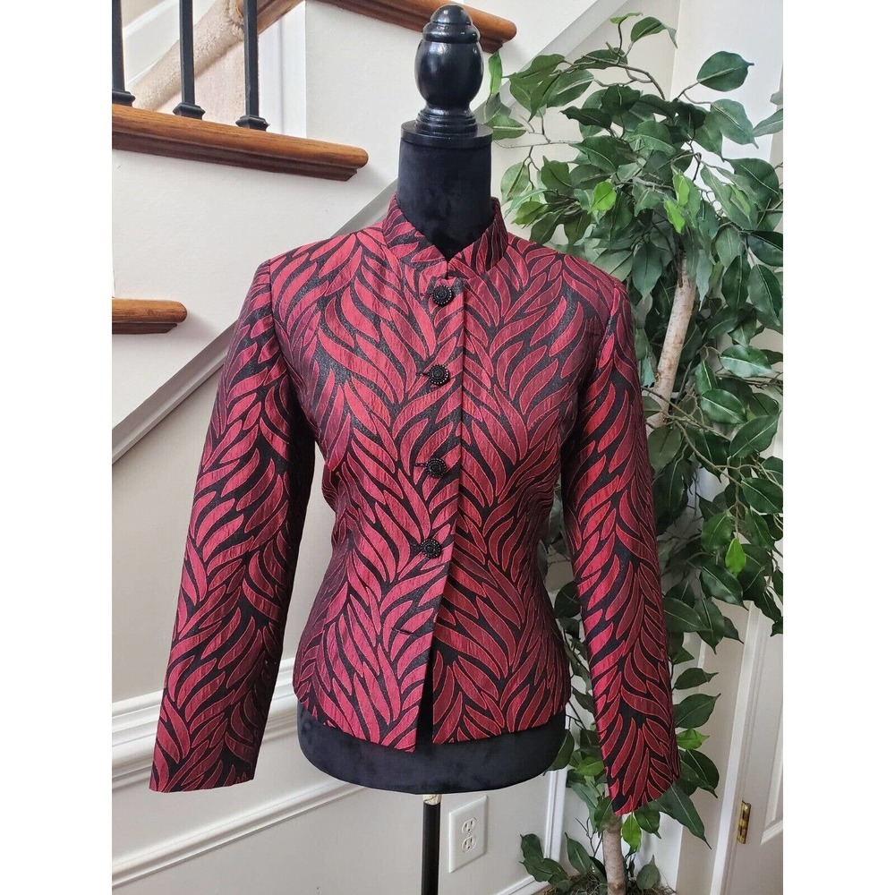 Dressbarn Women's Maroon Polyester Long Sleeve Single Breasted Blazer Size Small